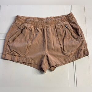 Aerie Women’s Sz L Tan Khaki Chino Shorts Utility Pockets Elastic Waist